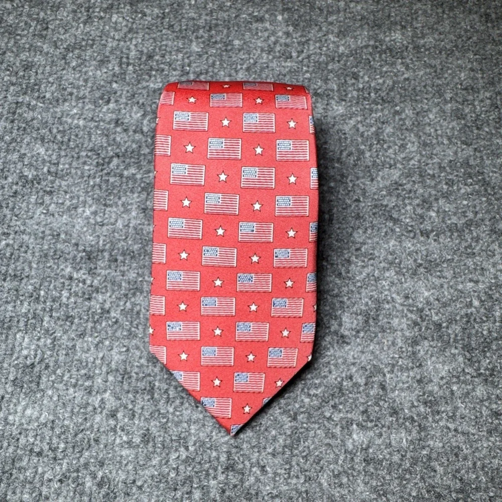 Collared Greens Youth Tie 100% Silk Red USA Flag All Over Print Hand Made in USA